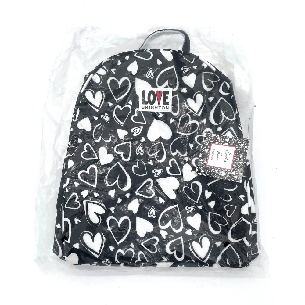Brighton Love Endless Love Backpack NWT Black White Heart Print 9